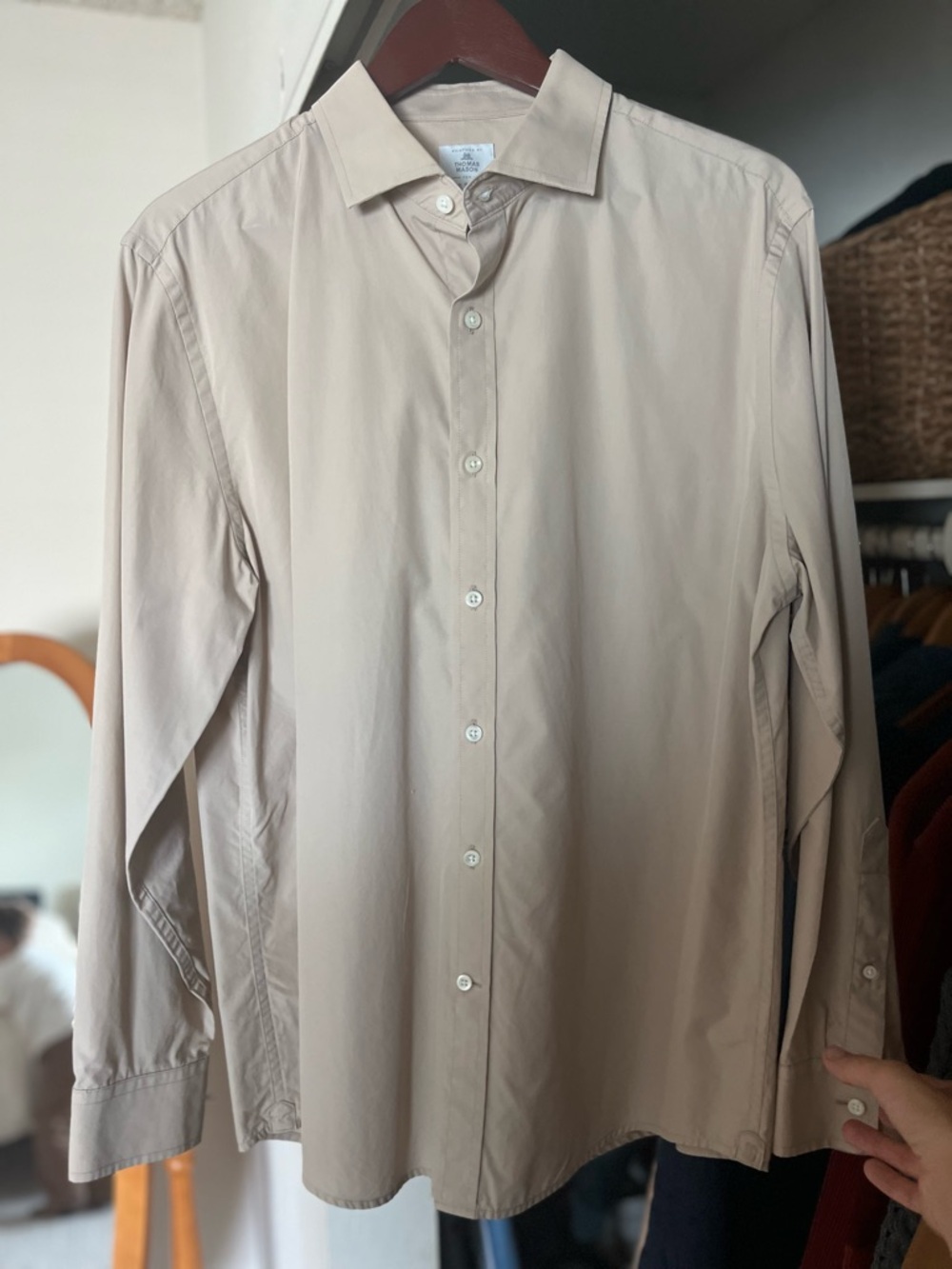 Todd Snyder Men's Beige Button-Up Dress Shirt